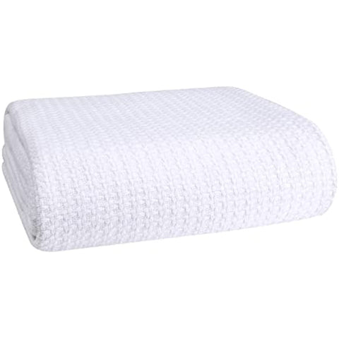 HOME 100% Cotton Bed Blanket, Breathable Bed Blanket King Size, Cotton Thermal Blankets King, Perfect for Layering Any Bed for All Season, White