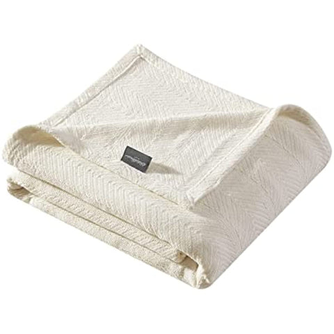Queen Blanket, Lightweight Cotton Bedding, Home Decor for All Seasons (Herringbone Bone, Queen)