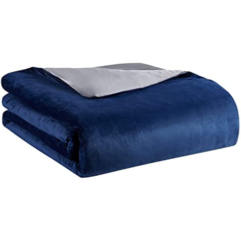 Cooling Bamboo & Cozy Velvet Dual-Sided Duvet for Weighted Blankets (80''x87'') - Blue Grey Print