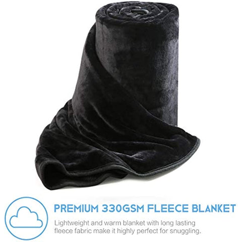 Fleece Blanket Queen King Twin Throw Size Soft Summer Cooling Breathable Luxury Plush Travel Camping Blankets Lightweight for Sofa Couch Bed (Black, Queen (90" x 90"))