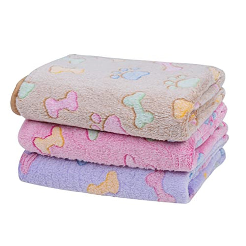 1 Pack 3 Dog Blankets, Soft Fluffy Fleece Pet Blanket Warm Sleep Mat Paw Print Design Puppy Kitten Throw Blanket Doggy Mat, Blanket for Dogs