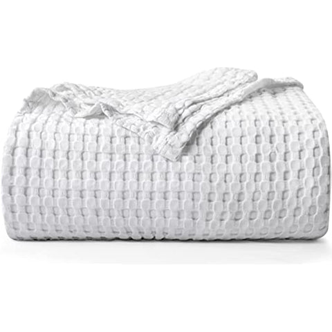 Bedding Cotton Waffle Blanket 300 GSM (White - 90x90 Inches) Soft Lightweight Breathable Bed Blanket Queen Size Layering Any Bed for All Season