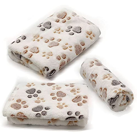 1 Pack 3 Puppy Dog Blankets Super Soft Warm Sleep Mat Fluffy Premium Fleece Pet Blanket Flannel Throw for Dog Puppy Cat - White Paw Print Small(23"x15")