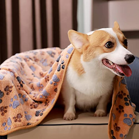1 Pack 3 Blankets Super Soft Fluffy Premium Fleece Pet Blanket Flannel Throw for Dog Puppy Cat Paw Brown/Pink/White Small(23x16 inch)