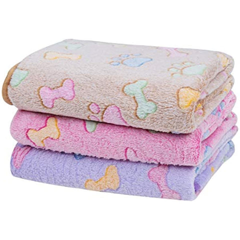 1 Pack 3 Dog Blankets, Soft Fluffy Fleece Pet Blanket Warm Sleep Mat Paw Print Design Puppy Kitten Throw Blanket Doggy Mat, Blanket for Dogs