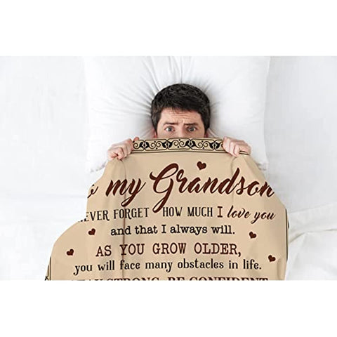 Grandson Gifts Blanket - Grandson Gifts from Grandma - Gifts for Grandson - Grandson Gifts from Grandpa/Nana - Grandson Birthday Gift - Graduation Party Gift Ideas Decor Throw Blankets 60"X50"