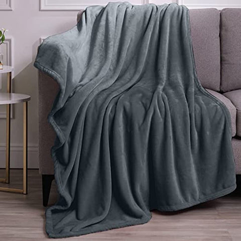Luxurious Soft Fleece Bed or Throw Blanket, Queen 90x90 Warm Velvet Plush Blankets, Comfy Lightweight Cozy Bedding, Washable Home Décor Throws for Sofa Couch, Bedroom Dorm Room, Gray Blue