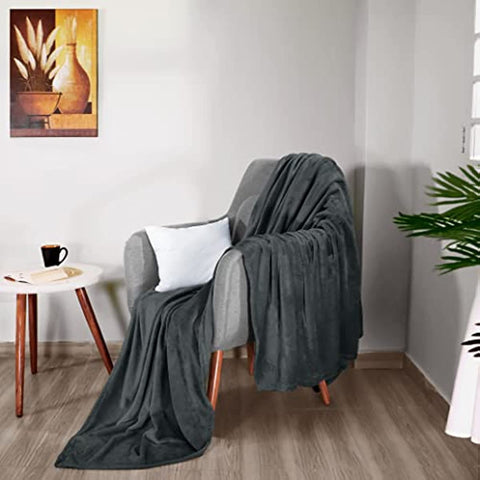Bedding Fleece Blanket Queen Size Grey 300GSM Luxury Bed Blanket Anti-Static Fuzzy Soft Blanket Microfiber (90x90 Inches)