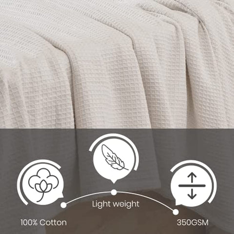 Cotton Blanket Queen Size, Luxury Blankets for Any-Home Decor, Waffle Blanket - Gifts for Mom, Soft Throw Blanket, Queen Size Blanket for Queen Bed, White Blanket - 90" X 90"
