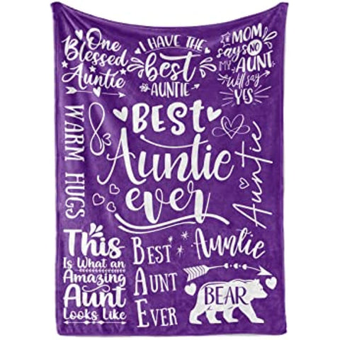 Aunt Gifts from Niece, Nephew, Best Auntie Ever Gifts Blanket for Aunt, Birthday Gifts Flannel Blankets for Women- 50"x 65"- Purple