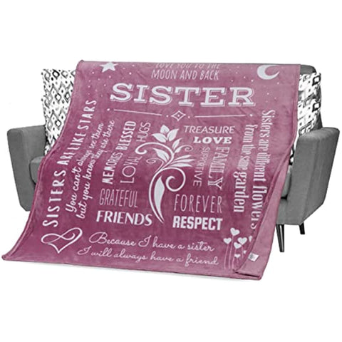 Sister Gifts from Sister Blanket, Sister Gifts for Mother's Day, Plush Soft Sister Throw Blanket, Sister Presents for Sister Who Has Everything 60x50 Inches (Dusty Pink, Fleece)