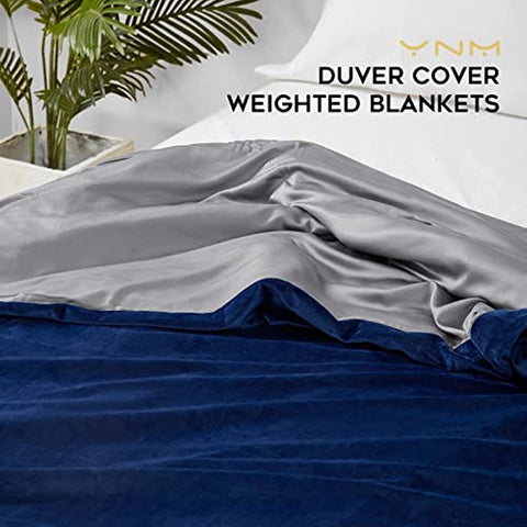 Cooling Bamboo & Cozy Velvet Dual-Sided Duvet for Weighted Blankets (80''x87'') - Blue Grey Print