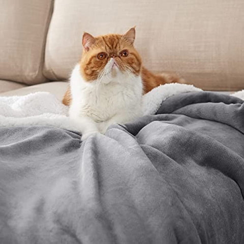 Sherpa Fleece Throw Blanket for Couch - Thick and Warm Blankets for Winter, Soft and Fuzzy Throw Blanket for Sofa, Grey, 50x60 Inches