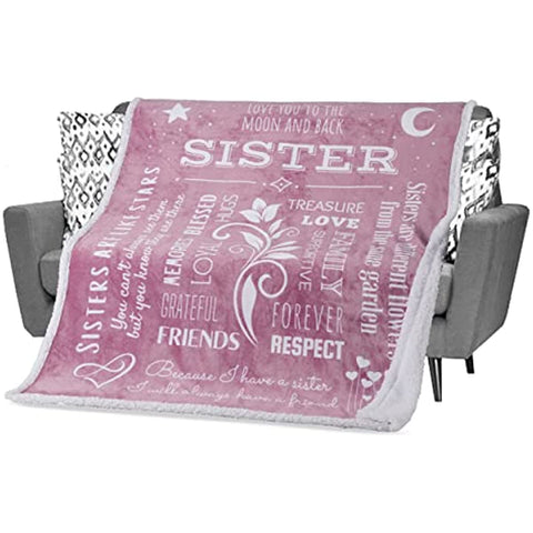 Sister Throw Blanket, Birthday Gifts for Sister, Sisters Presents, Sentimental Gift for Your Sister, Twin, Big or Little Sister 60x50 Inches (Dusty Pink, Sherpa)
