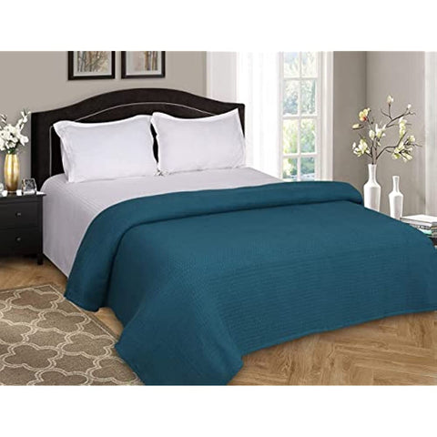 100% Cotton Breathable Blanket Full - Queen Size, Thermal , Perfect for Layering Any Bed for All Season, Teal Green