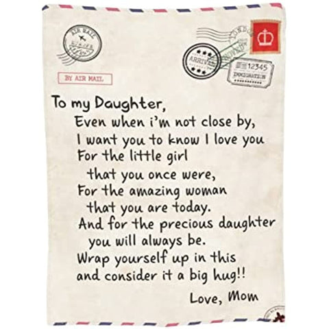 Fleece Blanket to My Daughter Letter Printed Quilts Mom for Daughter's Air Mail Blanket Positive Encourage and Love Daughter's Flannel Blanket Gifts (40 * 50 inch,22)