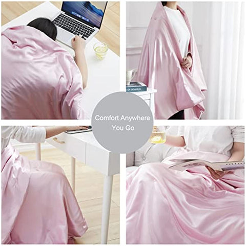 Silk Throw Blanket - Pink Cooling Packable Satin Blanket for Couch, Bed, Camping, Outdoor, Travel, Car - Super Soft Lightweight Cozy Blanket(50'' x 60'', Pink)