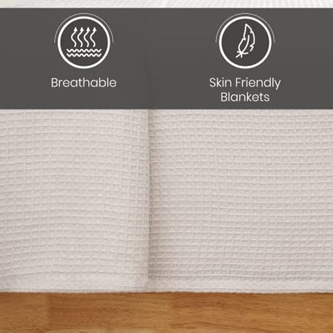 Cotton Blanket Queen Size, Luxury Blankets for Any-Home Decor, Waffle Blanket - Gifts for Mom, Soft Throw Blanket, Queen Size Blanket for Queen Bed, White Blanket - 90" X 90"