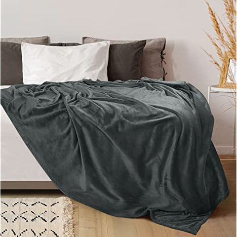 Bedding Fleece Blanket Queen Size Grey 300GSM Luxury Bed Blanket Anti-Static Fuzzy Soft Blanket Microfiber (90x90 Inches)