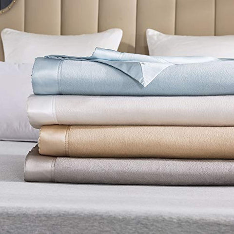 Luxury Mulberry Silk Blanket with Silk Charmeuse Border (Rugby Tan, Twin 66" x 88")
