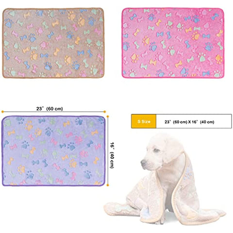1 Pack 3 Dog Blankets, Soft Fluffy Fleece Pet Blanket Warm Sleep Mat Paw Print Design Puppy Kitten Throw Blanket Doggy Mat, Blanket for Dogs