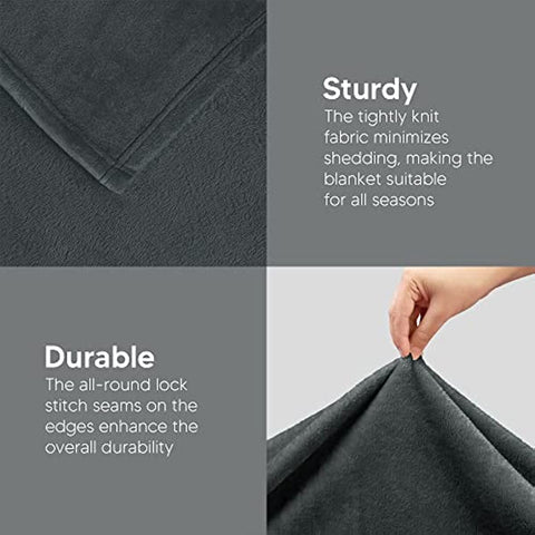 Bedding Fleece Blanket Queen Size Grey 300GSM Luxury Bed Blanket Anti-Static Fuzzy Soft Blanket Microfiber (90x90 Inches)