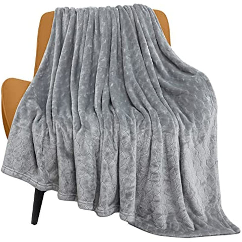 Fleece Blanket Super Soft Cozy Throw Blanket 50" x 60", Lightweight Fuzzy Comfy Textured Flannel Blanket Winter Warm Plush Throw Blankets for Couch, Sofa, Bed, Light Grey