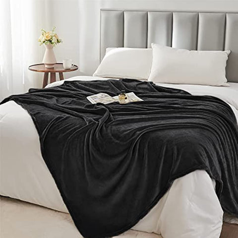 Fleece Blankets Black Throw Blankets for Couch & Bed, Plush Cozy Fuzzy Blanket 50" x 60", Super Soft & Warm Blankets for Spring and Summer