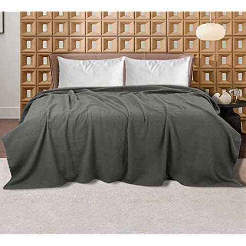 Blanket Queen Size 100% Cotton Throw Blanket - Soft Breathable Lightweight Layering All Season Thermal Blanket for Bed Sofa and Couch 90 x 90 Inches Grey Color by Bed Bath and Home