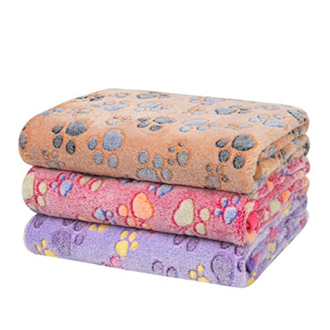 1 Pack 3 Dog Blankets, Soft Fluffy Fleece Pet Blanket Warm Sleep Mat Paw Print Design Puppy Kitten Throw Blanket Doggy Mat, Blanket for Dogs