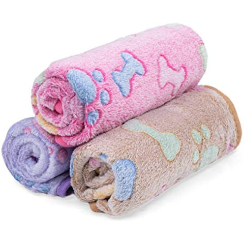 1 Pack 3 Dog Blankets, Soft Fluffy Fleece Pet Blanket Warm Sleep Mat Paw Print Design Puppy Kitten Throw Blanket Doggy Mat, Blanket for Dogs