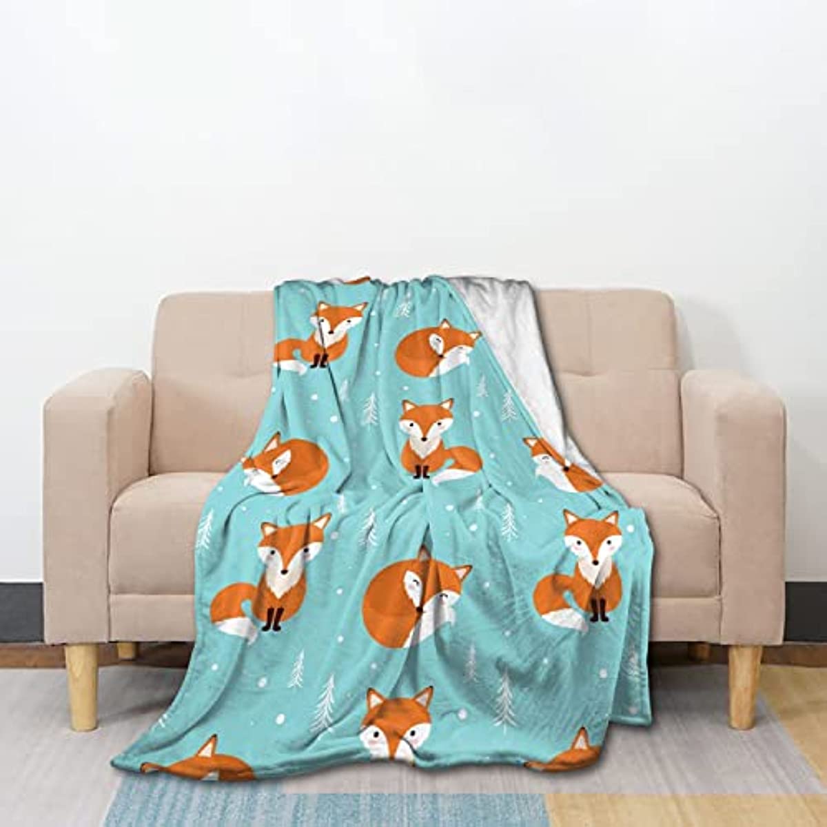 Fox Flower Flannel Fleece Blanket, Soft Microfiber Cozy Lightweight Sofa Travel Blanket for Baby, Kids, Youth (40x50 Inch)