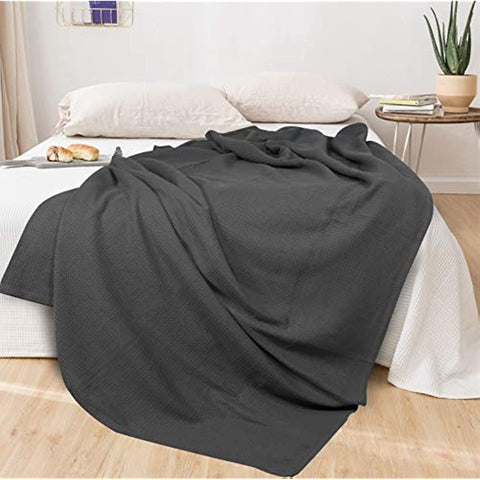 100% Cotton Thermal Blanket, Breathable Bed Blanket Twin Size, Soft Waffle Blanket, Twin Blanket, All Season Cotton Blanket, Charcoal