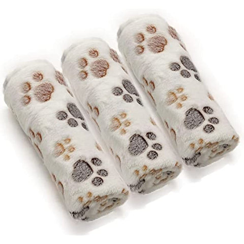 1 Pack 3 Puppy Dog Blankets Super Soft Warm Sleep Mat Fluffy Premium Fleece Pet Blanket Flannel Throw for Dog Puppy Cat - White Paw Print Small(23"x15")