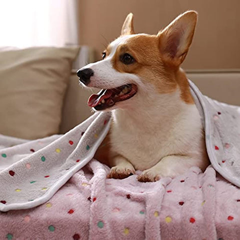 1 Pack 3 Blankets Super Soft Cute Dot Pattern Pet Blanket Flannel Throw for Dog Puppy Cat Beige/Brown/Pink Small