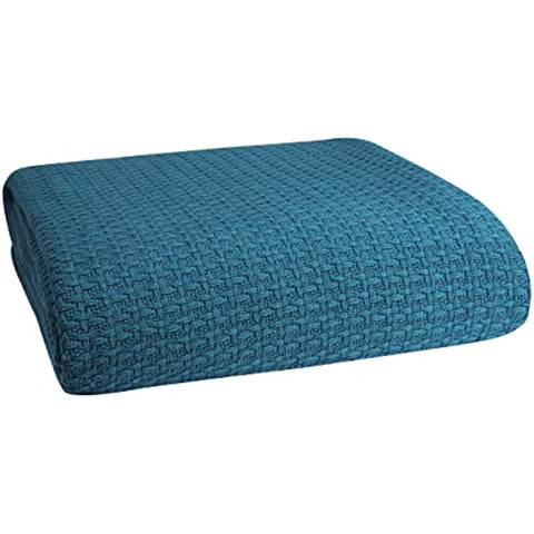 100% Cotton Breathable Blanket Full - Queen Size, Thermal , Perfect for Layering Any Bed for All Season, Teal Green