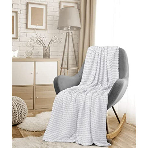 Bedding Cotton Waffle Blanket 300 GSM (White - 90x90 Inches) Soft Lightweight Breathable Bed Blanket Queen Size Layering Any Bed for All Season
