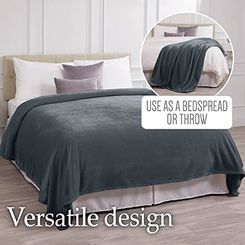 Luxurious Soft Fleece Bed or Throw Blanket, Queen 90x90 Warm Velvet Plush Blankets, Comfy Lightweight Cozy Bedding, Washable Home Décor Throws for Sofa Couch, Bedroom Dorm Room, Gray Blue
