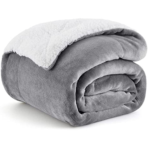 Sherpa Fleece Throw Blanket for Couch - Thick and Warm Blankets for Winter, Soft and Fuzzy Throw Blanket for Sofa, Grey, 50x60 Inches