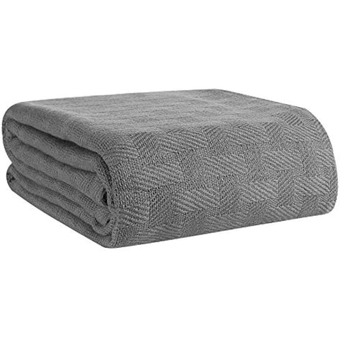 100% Cotton Bed Blanket, Breathable Bed Blanket King Size, Cotton Thermal Blankets King Size - Perfect for Layering Any Bed for All Season - Charcoal Grey