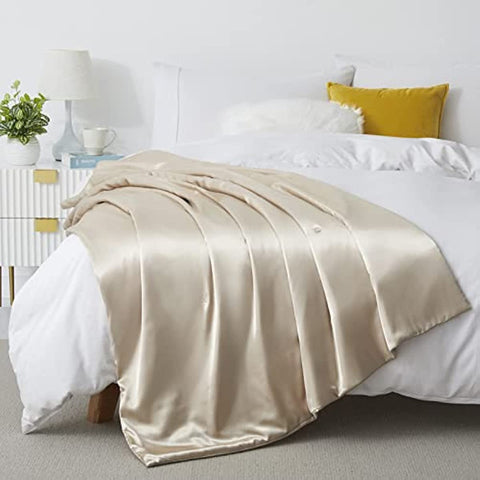 Silk Throw Blanket - Beige Cooling Packable Satin Blanket for Couch, Bed, Camping, Outdoor, Travel, Car - Super Soft Lightweight Cozy Blanket(50'' x 60'', Taupe)
