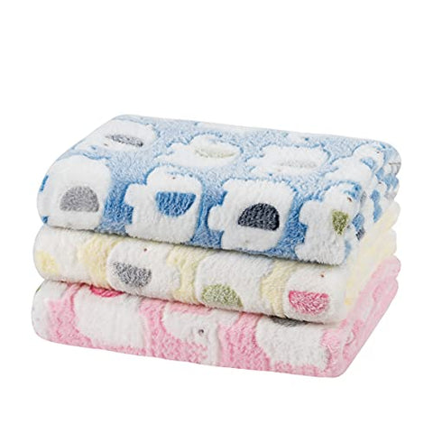 1 Pack 3 Dog Blankets, Soft Fluffy Fleece Pet Blanket Warm Sleep Mat Paw Print Design Puppy Kitten Throw Blanket Doggy Mat, Blanket for Dogs