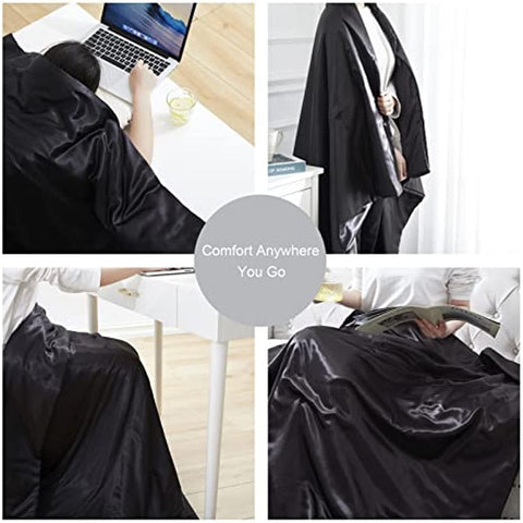 Silk Throw Blanket - Black Cooling Packable Satin Blanket for Couch, Bed, Camping, Outdoor, Travel, Car - Super Soft Lightweight Cozy Blanket(50'' x 60'', Black)