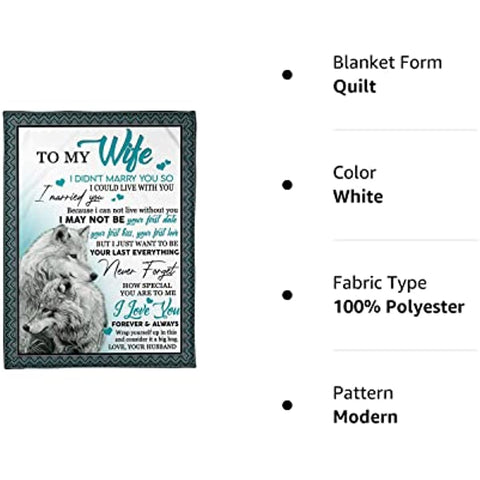 Blanket Personalized to My Wife Wolf from Husband Customized Wolf Couple I Love You Forever and Always Soft Warm Light Weight Fleece Couch Sofa Bedroom Gifts for Christmas Birthday