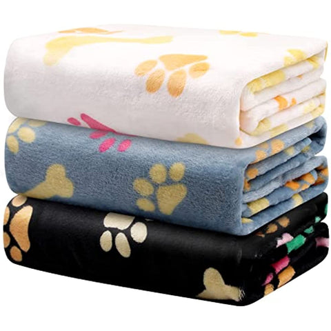 3 Pack Dog Blankets for Large Medium Small Dogs, Super Soft Warm Fluffy Flannel Pet Blanket for Puppy, Black, Grey, and White Cat Blanket, 30 * 20 Inches