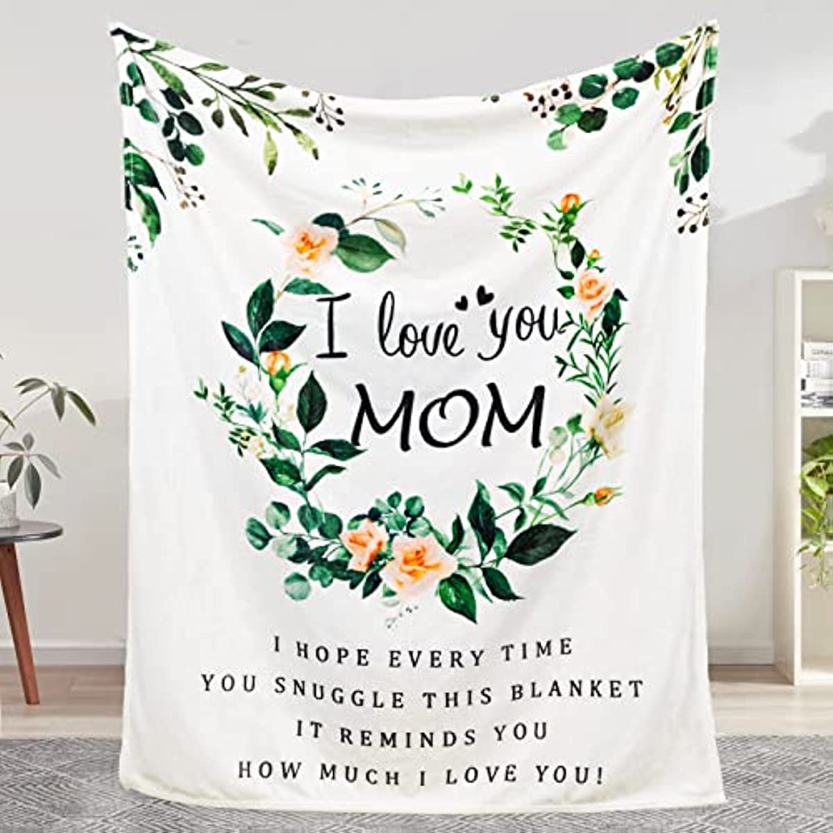 Gifts for Mom, Mom Gifts, Birthday Gifts for Mom, Mom Birthday Gifts, Mothers Day Blanket Gifts for Mom, Mom Gifts from Daughters, I Love You Mom Blanket, Soft Flower Throw Blanket 60"X50", White