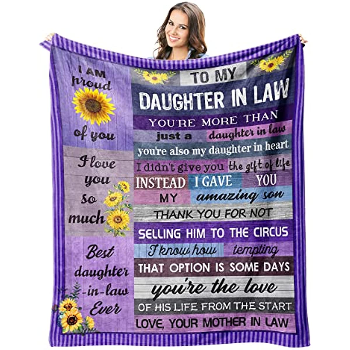 Daughter in Law Gifts Throw Blankets 60" X 50", Gifts for Daughter In Law - Daughter in Law Gift Ideas - Mothers Day Birthday Gifts from Daughter in Law - Bonus Daughter Gifts - Blanket for Sofa