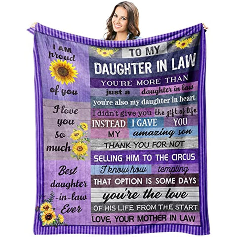 Daughter in Law Gifts Throw Blankets 60" X 50", Gifts for Daughter In Law - Daughter in Law Gift Ideas - Mothers Day Birthday Gifts from Daughter in Law - Bonus Daughter Gifts - Blanket for Sofa