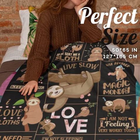 Sloth Throw Blanket, Sloth Gifts for Women Adults and Kids, Flannel Blankets for Sofa Couch Bed, Christmas, Birthday, Thanksgiving, 50" x 65"