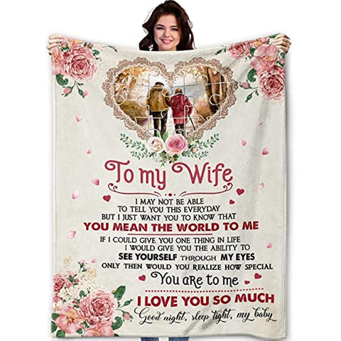 Mother's Day Birthday Gifts for Wife, to My Wife Blanket from Husband, Anniversary Christmas Valentines Gift for Wife, Her, Presents for Wife Birthday Gift Ideas (Wife Blanket, Choose Size)